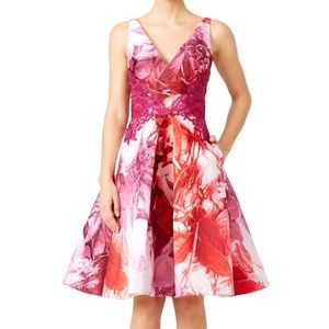 ML Monique Lhuillier Pink Petal Print Dress